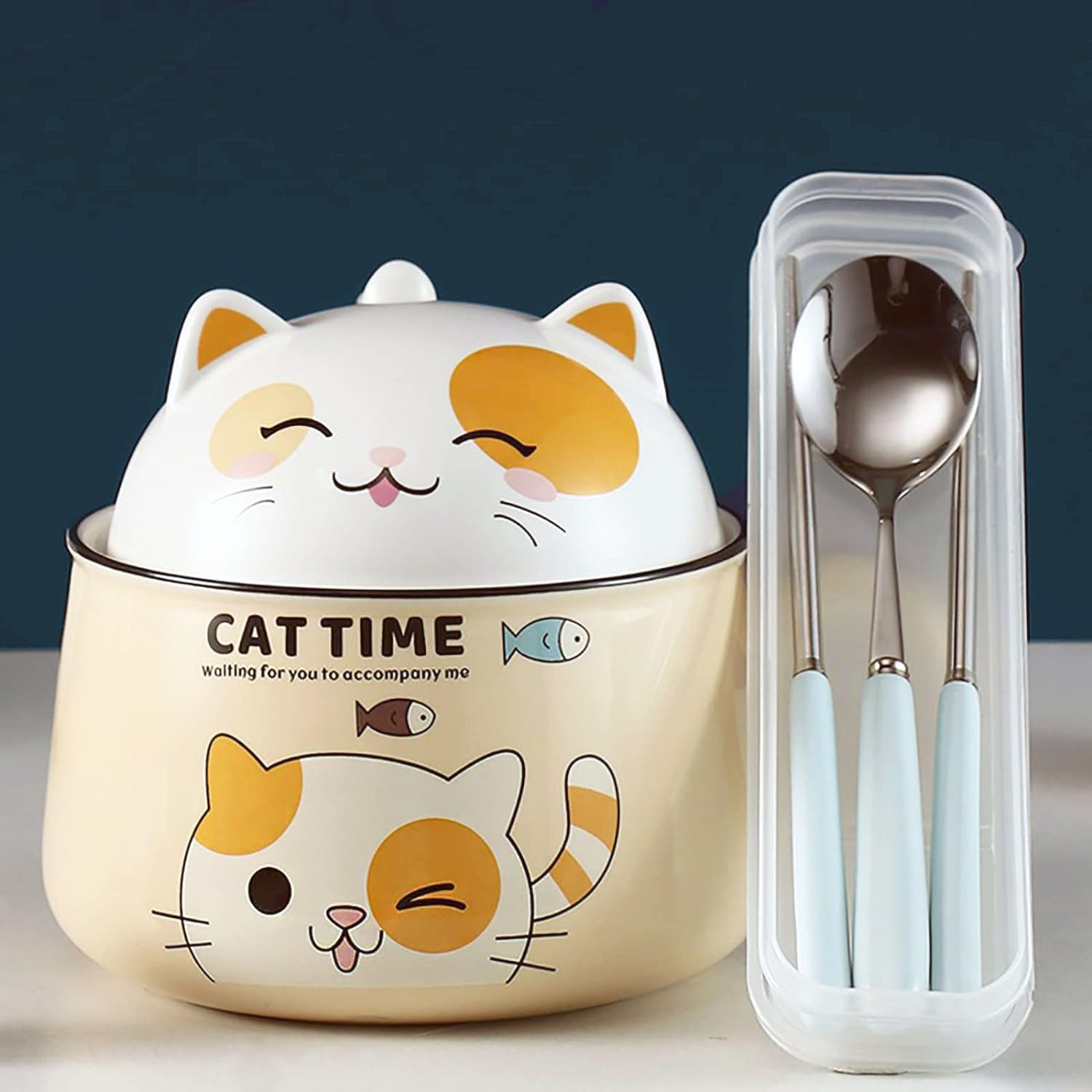 Cute Ramen Bowl with Handle and Lid,Ceramic Instant Noodle Bowl with Spoon & Chopstick,1020ml Large Ceramic Soup Bowls for Soup Udon Pasta Salad Cereal,Microwave & Dishwasher Safe - Image 4