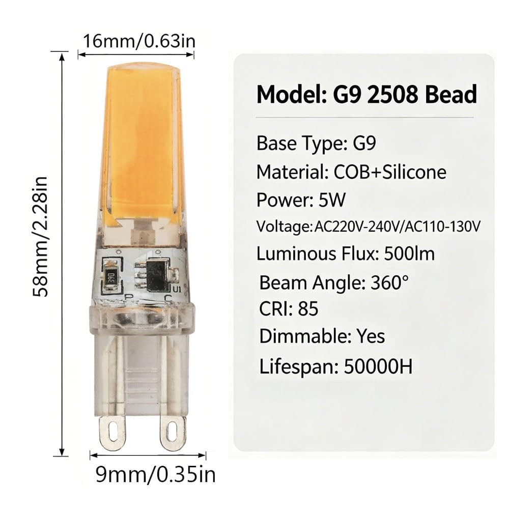 G9 LED Regulable Dimmable Bombilla G9 LED 6000K blanco frío para cocina AC 230V Regulable para Luz Espejo de Baño, Luz de Mesa 8PCS