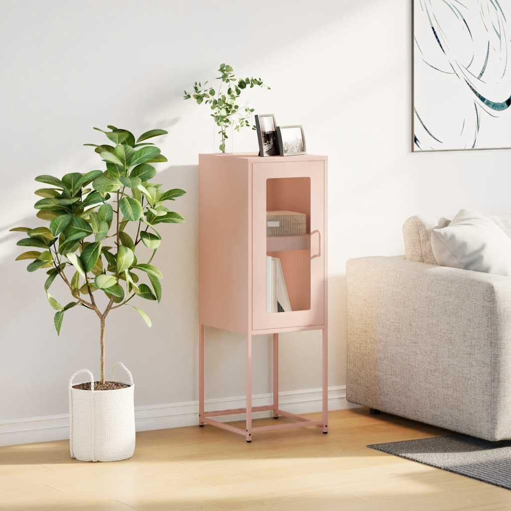 Credenza Rosa in Acciaio Laminato a Freddo 36x39x107 cm con Ampio Spazio di Archiviazione e Maniglie Pratiche, Mobile Multiuso per Cucina Bagno o Ingresso, Struttura Stabile