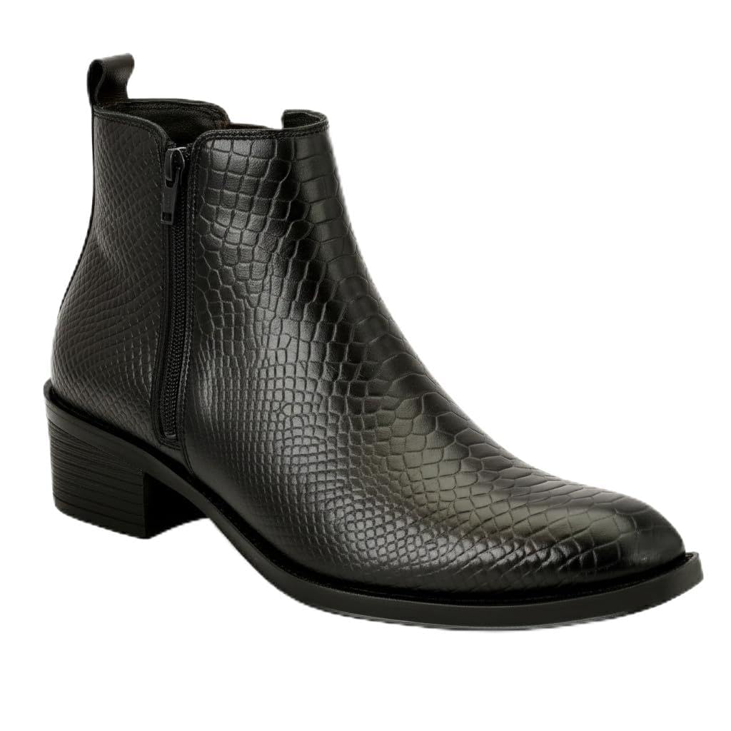 Men's Chelsea Boots with Zipper closure | Croc Textured Leather | Cuban Heel | Italian Design | TPR Sole | Cushioned Insole