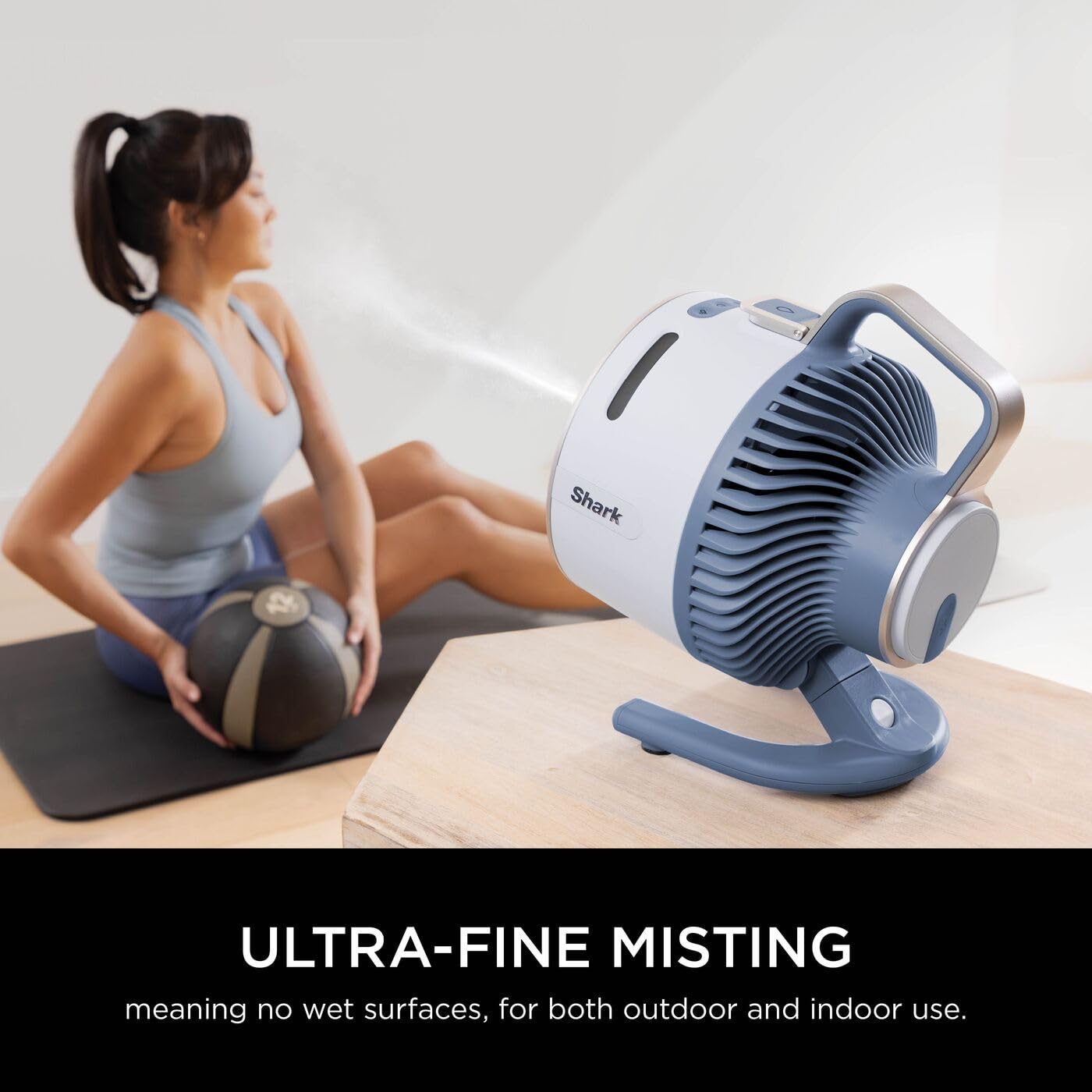 Shark Shark FlexBreeze HydroGo Cordless Fan, Powerful Portable Fan with Misting, Indoor & Outdoor Cooling, Quiet & Durable, Compact & Lightweight, 5 Speed Settings, Glacier FA050UKBL in use