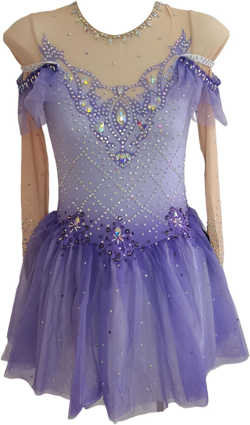 LIUHUO Ice Figure Skating Dress Women Girls Long Sleeves Elastic Customized Competition Polyester Hand Diamond