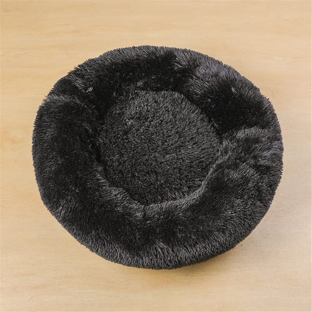 Lukery Dog Cat Donut Bed, Fluffy Plush Puppy Kitten Cuddler Round Bed, Warm and Soft Pet Cosy Anti Anxiety Beds for Small/Medium/Large Dogs (90CM,black)