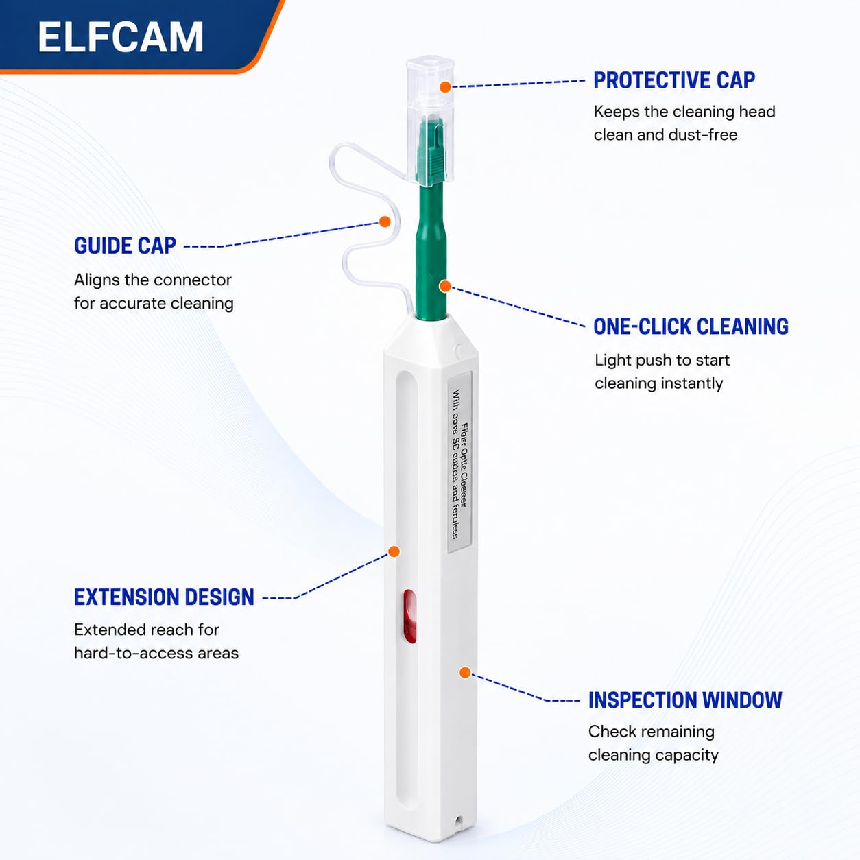 Elfcam® - Pulitore a Click per Bussole e Connettori a Pannello Tipo LC/SC/FC/ST, Penna di Pulizia Adatto per Oltre 800 Pulizie Per Ogni Unità
