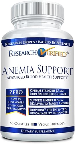 Research Verified Apoyo a la anemia - Reponer hierro, regular la hemoglobina, mejorar la energía - Hierro, vitamina C, vitamina A, B12, folato,