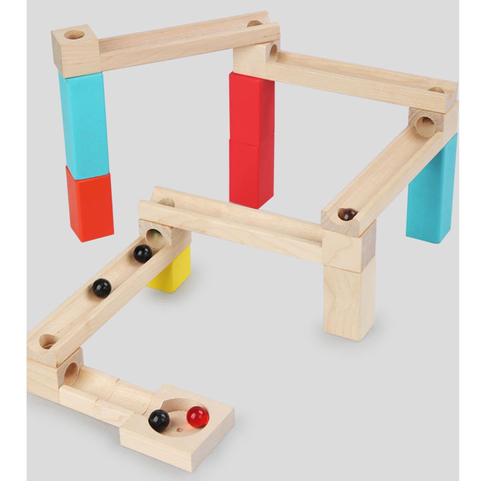 28 Stück Murmelbahn Kinder Konstruktionsset Holzbausteine Kugelbahn Lernspielzeug Motorikspielzeug Fördert Vorstellungskraft für Jungen Mädchen Spielz