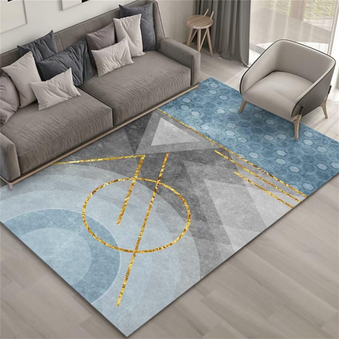 Tapis chambre enfant bleu à motifs géométriques pour créer un coin jeu doux