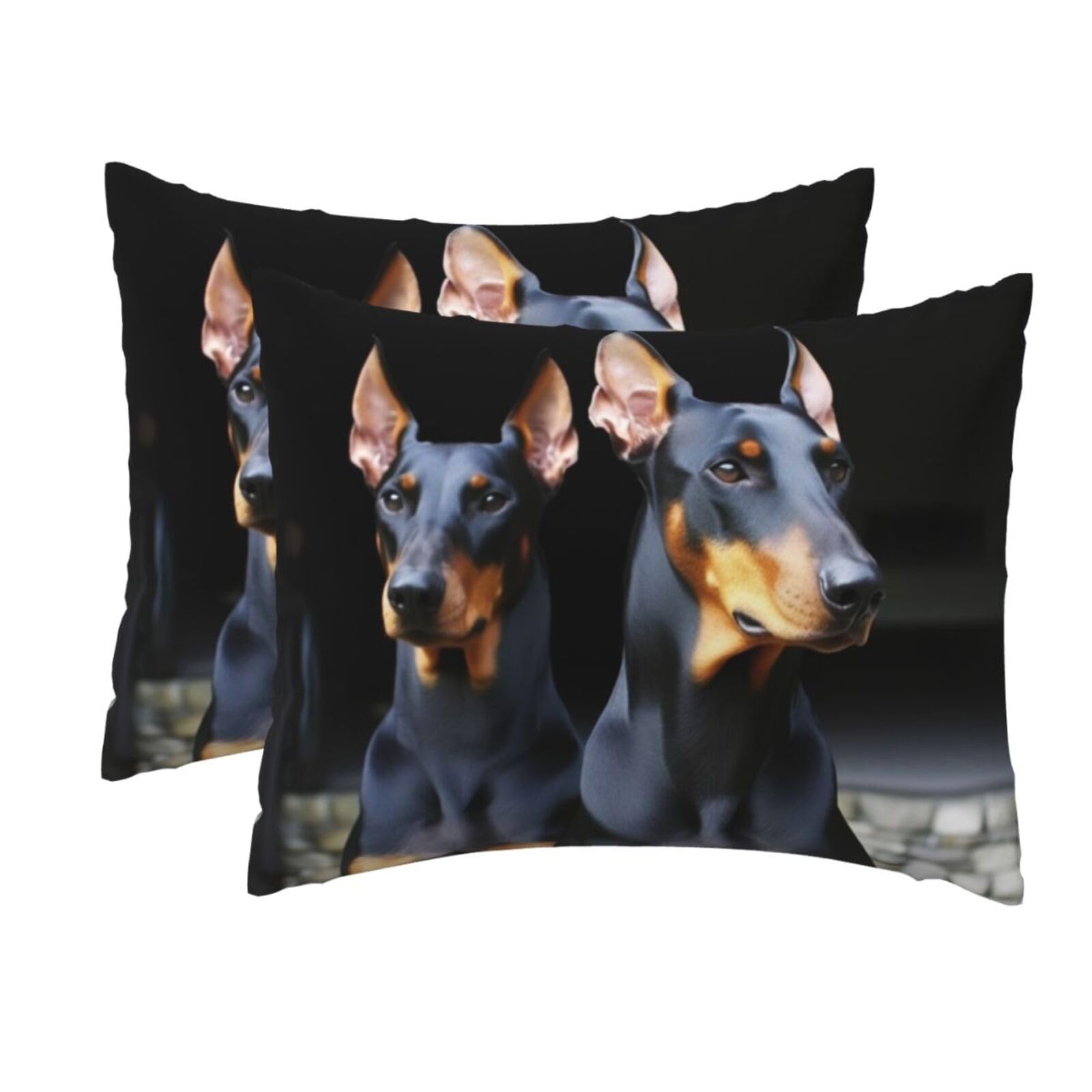 2 Pack Standard Size Pillow Cases for Hair and Skin Soft Breathable Pillow Case Covers with Hidden Zipper Doberman Pillowcase 20x26 Inches Pillow Cover for Sleeping Gift
