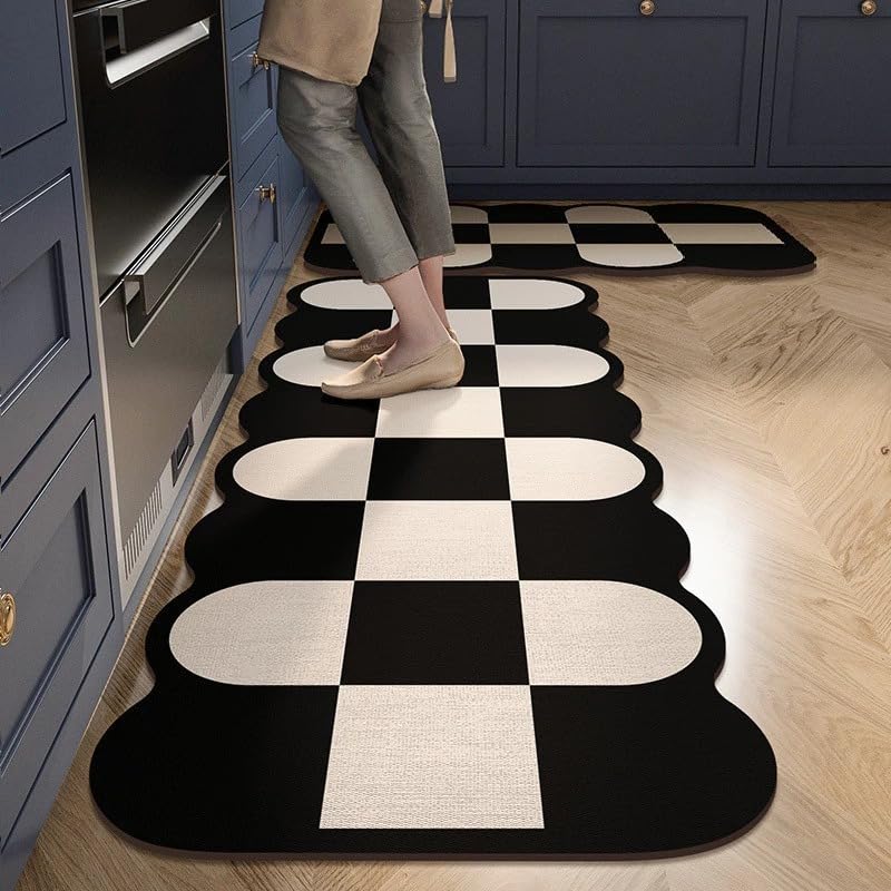Image of Dailyart 2 Piece Anti-Fatigue Kitchen Floor Mat Set, Cushioned Ergonomic Standing Rugs, Non Stick Oil-Proof and Easy Clean Kitchen Runner for Hardwood Floors (Black and Cream)