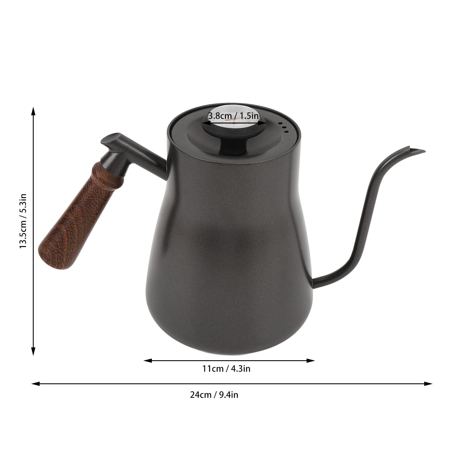 Caleta De Café De 850 Ml Con Boquilla Delgada De TermóMetro, Tetera De Cuello De Cabecera De Madero De Acero Inoxidable Para El Hogar Y La Oficina, Viajes Al Aire Libre Y Otras Act