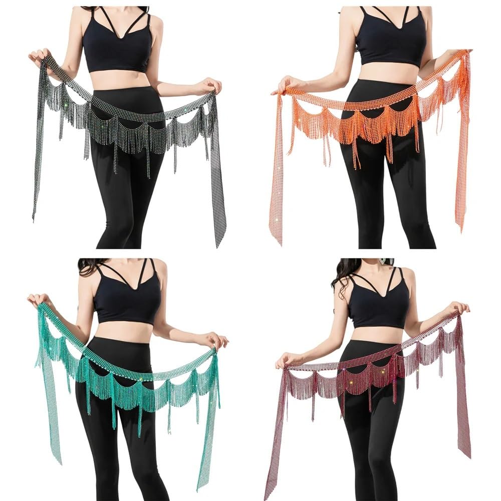 Generico Cintura Danza del Ventre Costume da Cintura con Sciarpa e Frange di Danza del Ventre con Nappe Scintillanti da Donna