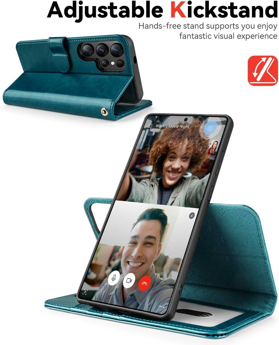 OCASE for Samsung Galaxy S25 Ultra Detachable Wallet Case with Card Holder, [2 in 1] PU Leather Flip Folio Case with RFID Blocking Stand Wrist Strap Shockproof Phone Cover 2025, Peacock Blue - Image 5