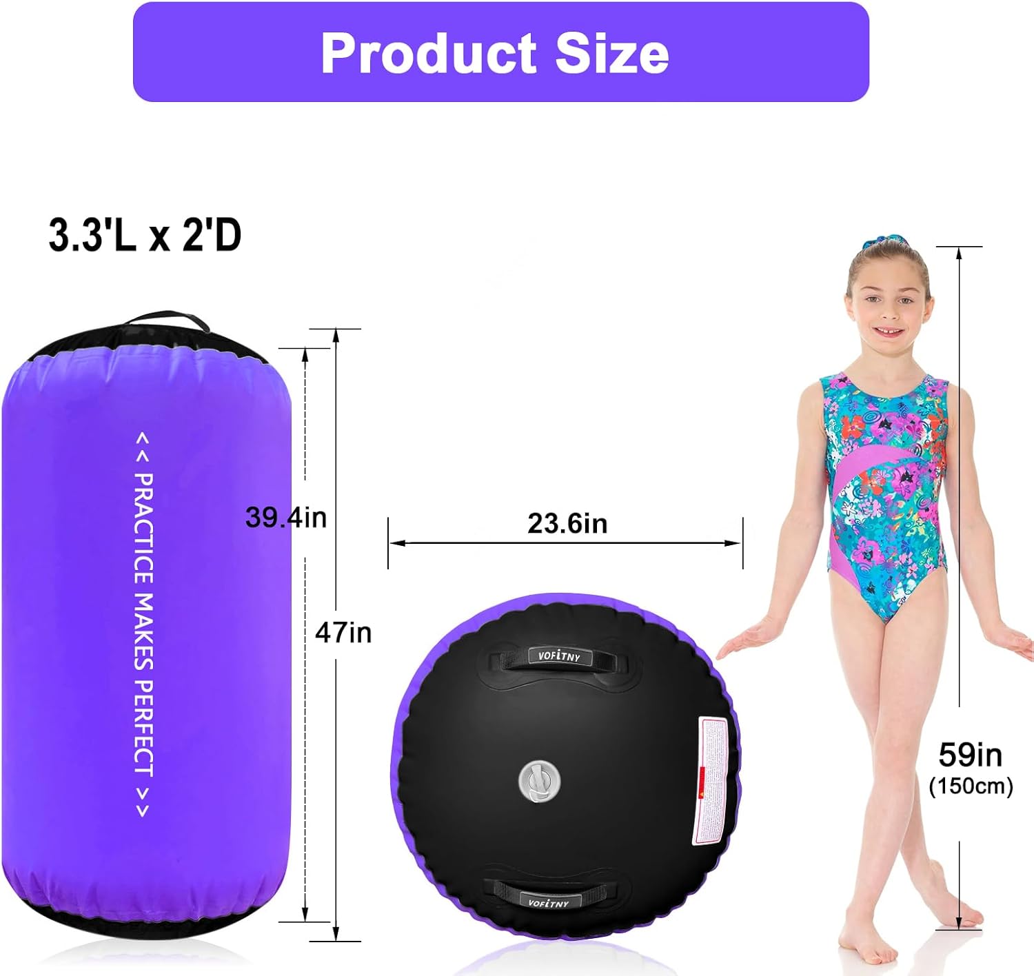 VOFiTNY Inflatable Gymnastics Air Mat Tumble Track with Air Roller for Home/Gym