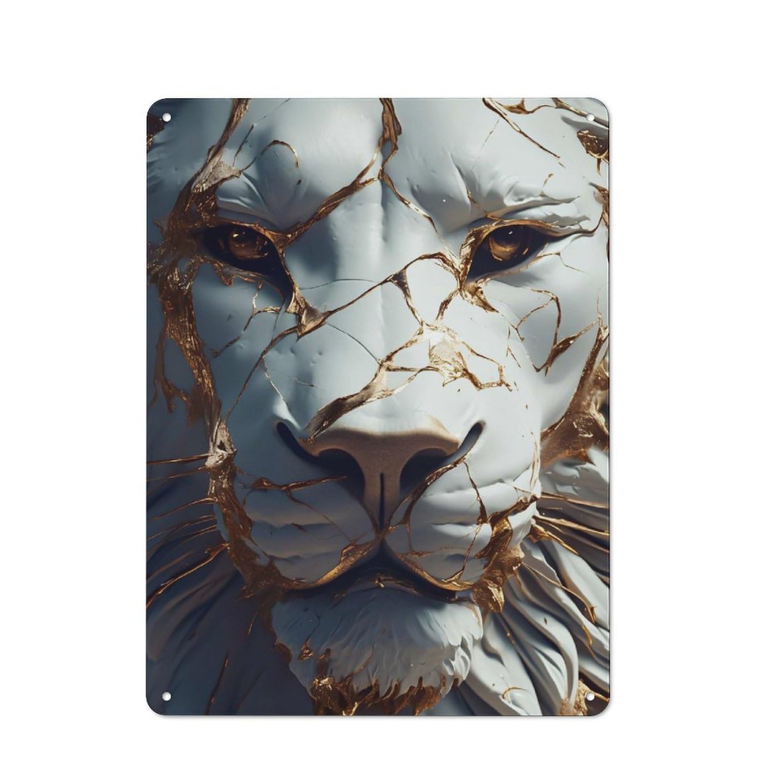 Junmoney Style Metal Wall Sign 40X30cm Featuring Cracked White Lion With Gold Inlays For Café Or Home Bar, For Collectors Decorating Cafés And Home Bars