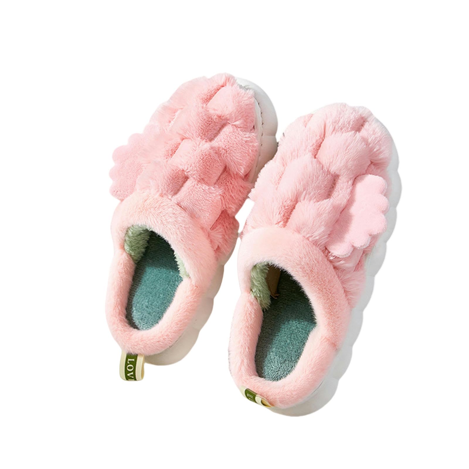 Ciabatte Donna Invernali Piccole Pantofole di Cotone A Ali Che Passo avanti Merda Sentenza di Pelliccia Sfocata Grande Fondo Bianco Morbido-pink-1-36-37(Suitable for 35-36)
