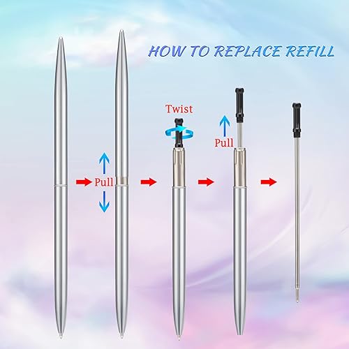 Miniatura 3 de Juego de 5 bolígrafos, tinta negra, delgada, ligera, suave, para negocios, oficina, profesores, estudiantes, invitados de boda (plateado)