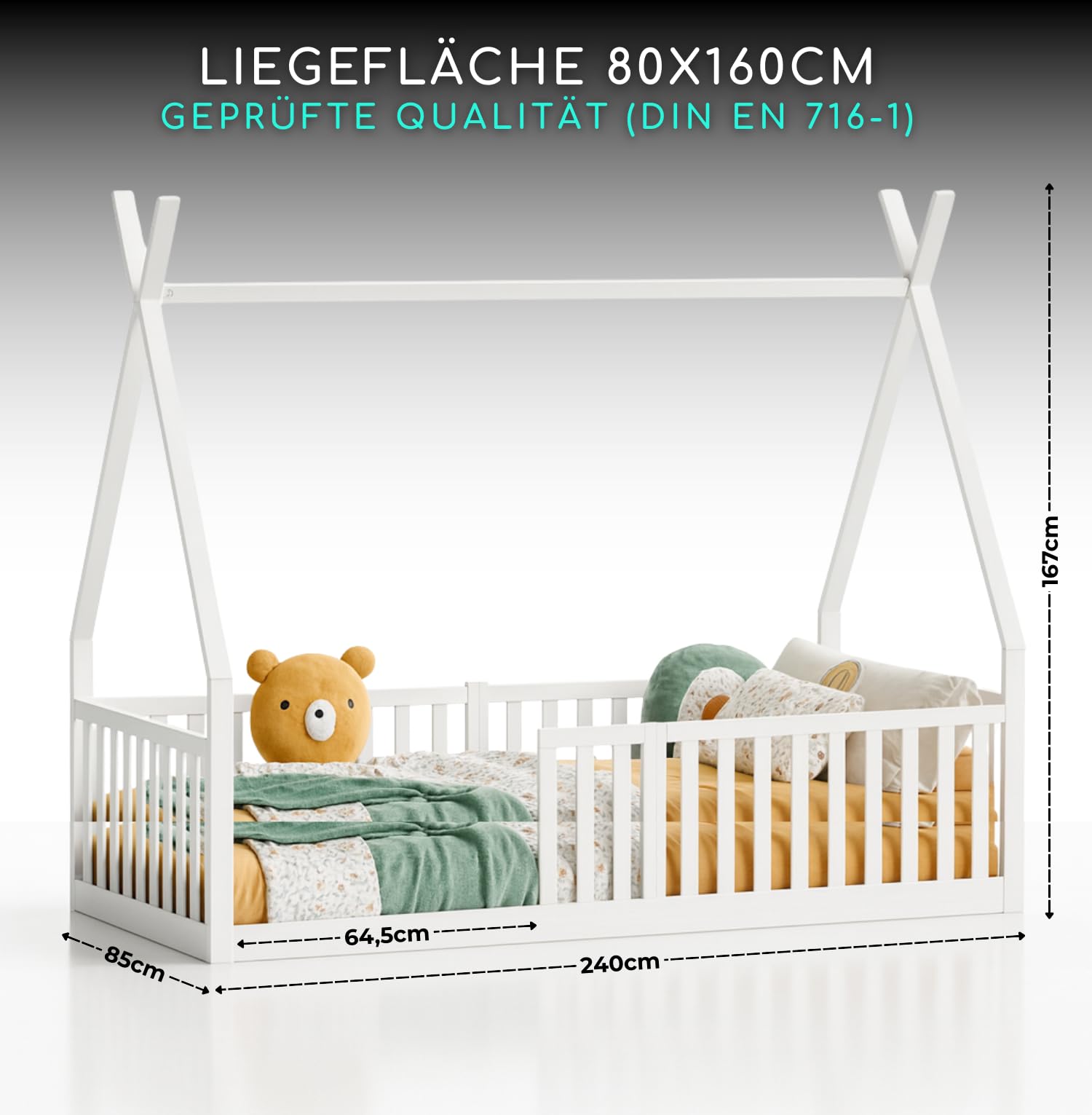 Sommier à Lattes En Bois De Hêtre Massif ALAVYA HOME® Pour Lit D'enfant 80x160 Cm - Sommier Déroulable Avec 16 Lattes