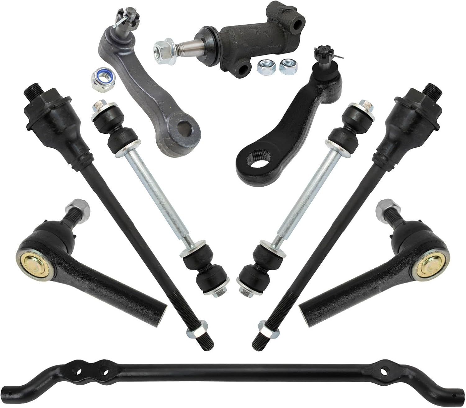 TRQ Front Steering & Suspension Kit Center Link Idler Arm Idler Arm Bracket Assembly Pitman Arm Sway Bar Stabilizer Link Tie Rod Compatible with Chevrolet GMC Hummer
