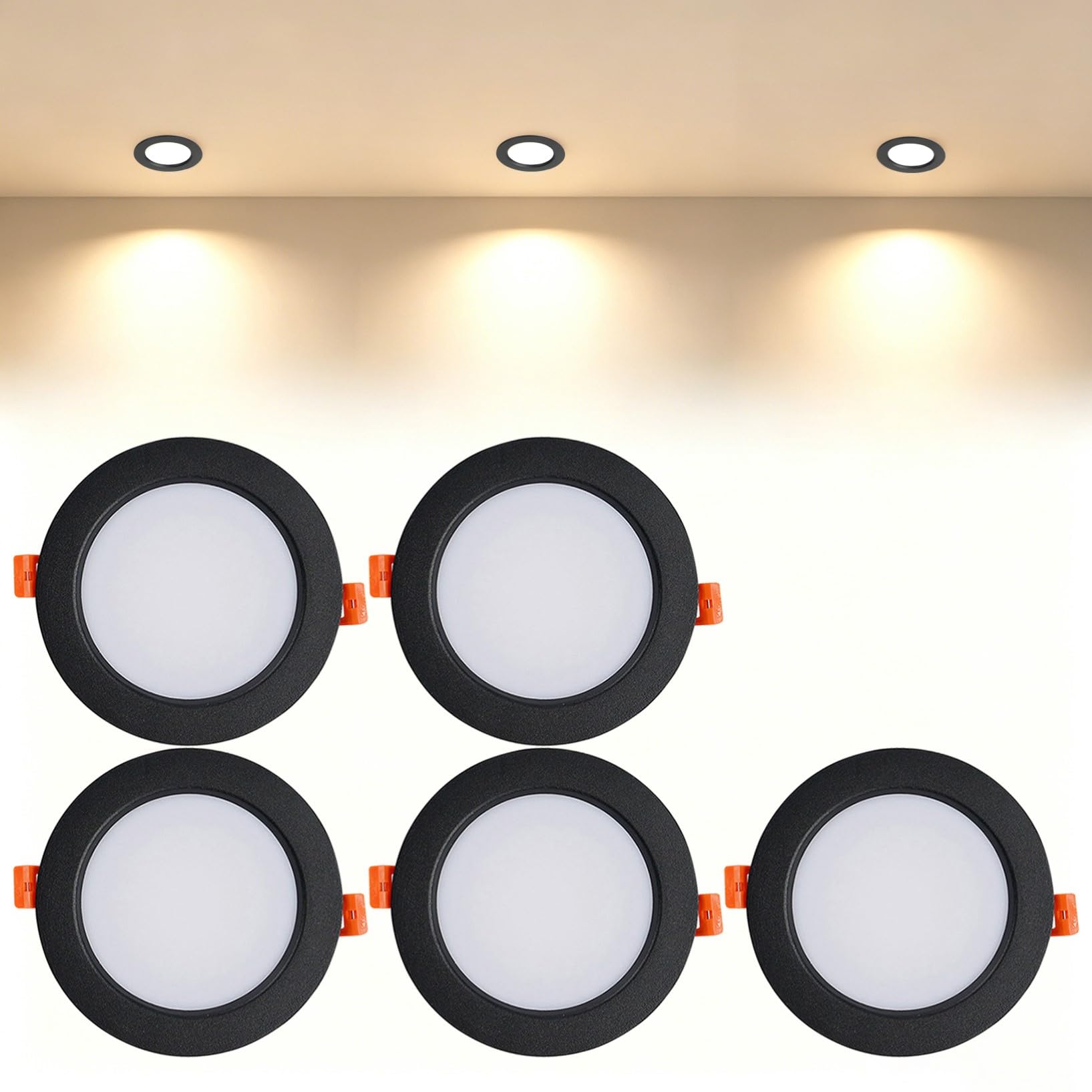 VOGHMOLD 12W Ultra Slim LED Downlight Recessed Ceiling Light 4 inch, 3000K Spot Lights Black Aluminum Trim, Cut Φ110-130mm, AC110-240V Panel Lighting for Office Hallway Closet, 5 Pack