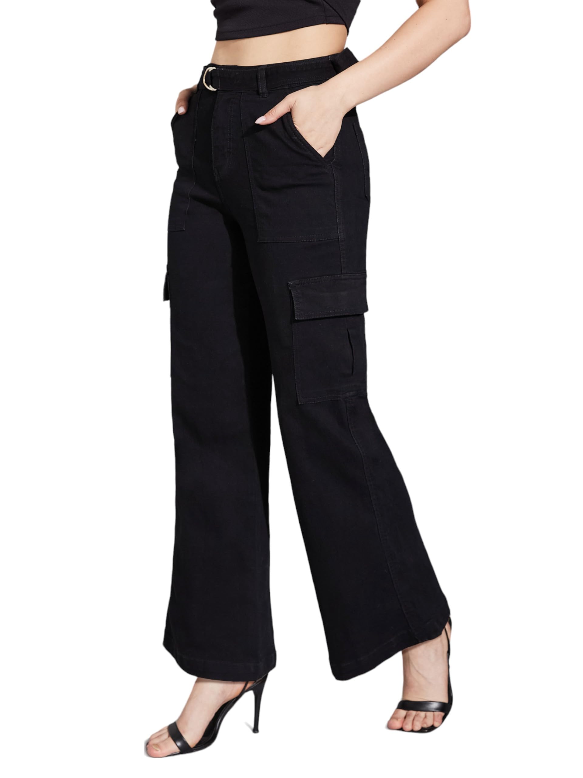 life with pockets Women's Wide Leg High Rise Regular Stretchable Denim Jeans-picture-27