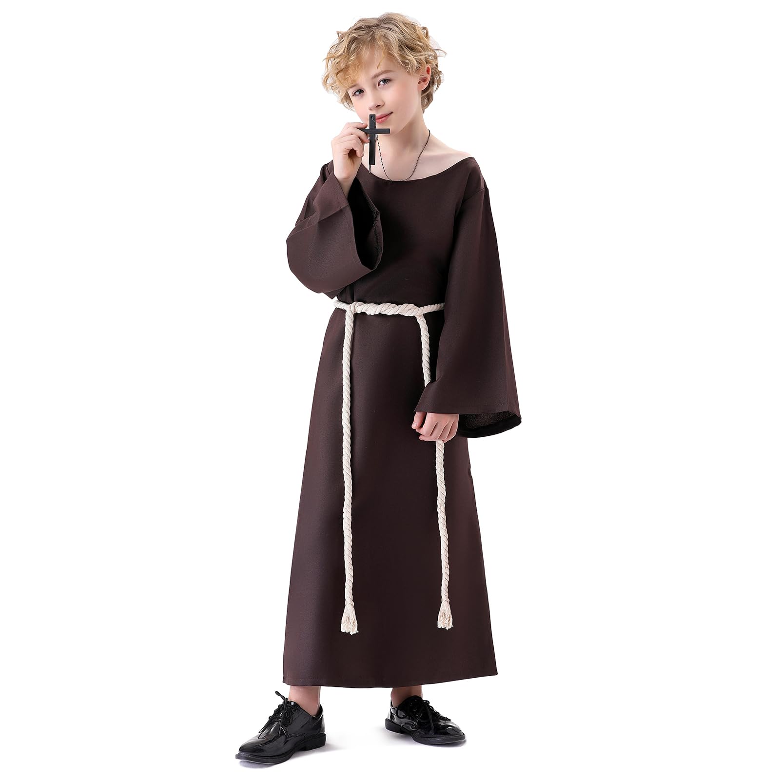 Banchif Costume Bambino Medievale Halloween Bambino Costume Monaco Sacerdote Accappatoio Costume di Carnevale da Bambino Con Cappuccio e Monaco Medievale