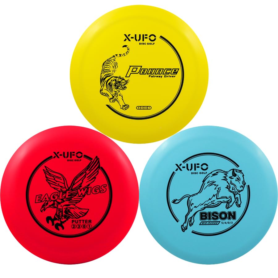 X-UFO Disc Golf Set - Disc Golf Pro Starter Set 5 Pack with Putter,Driver,Mid-Range,Mini Discs,157-175g for Training & Outdoor Sports (TPE-3RBY)
