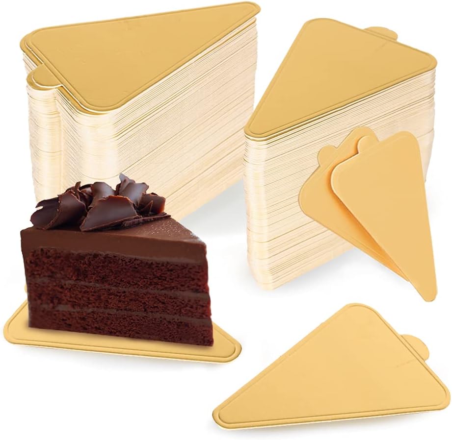 HANSGO Triangle Cake Bases, 100PCS Mini Cake Board Mousse Cake Cardboards Dessert Display Trays Golden Pastry Plates