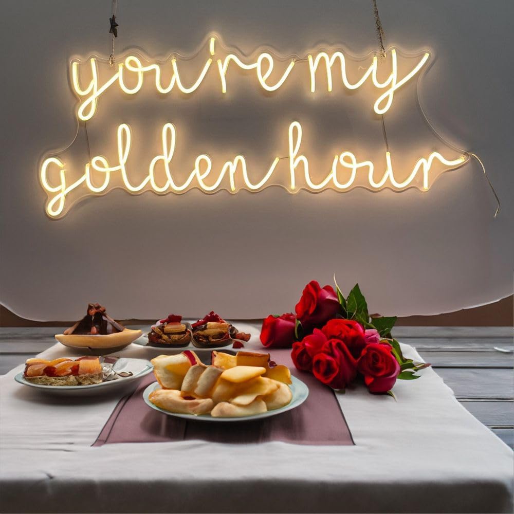 Neon Sign You're My Golden Hour Neon Sign, LED Merry Christmas Neon Wall Light Signs Decor,Neon Sign for Room Bedroom Bar Christmas Halloween Birthday Party Supply Size:24in