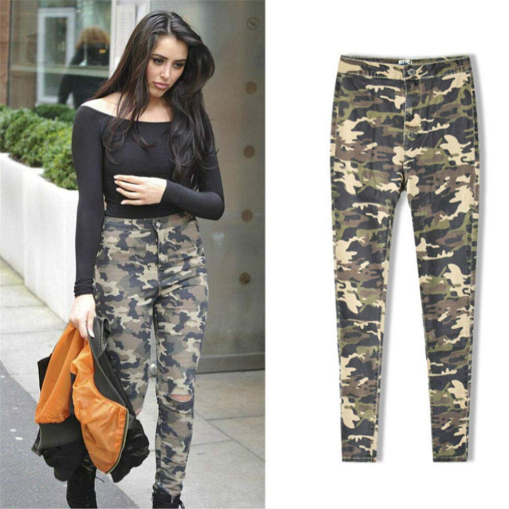 High Waist Camouflage Jeans Frauen Knieloch Pantalon Femme Push Up Militär Cintura Alta Skinny Jeanshose Mujer-25