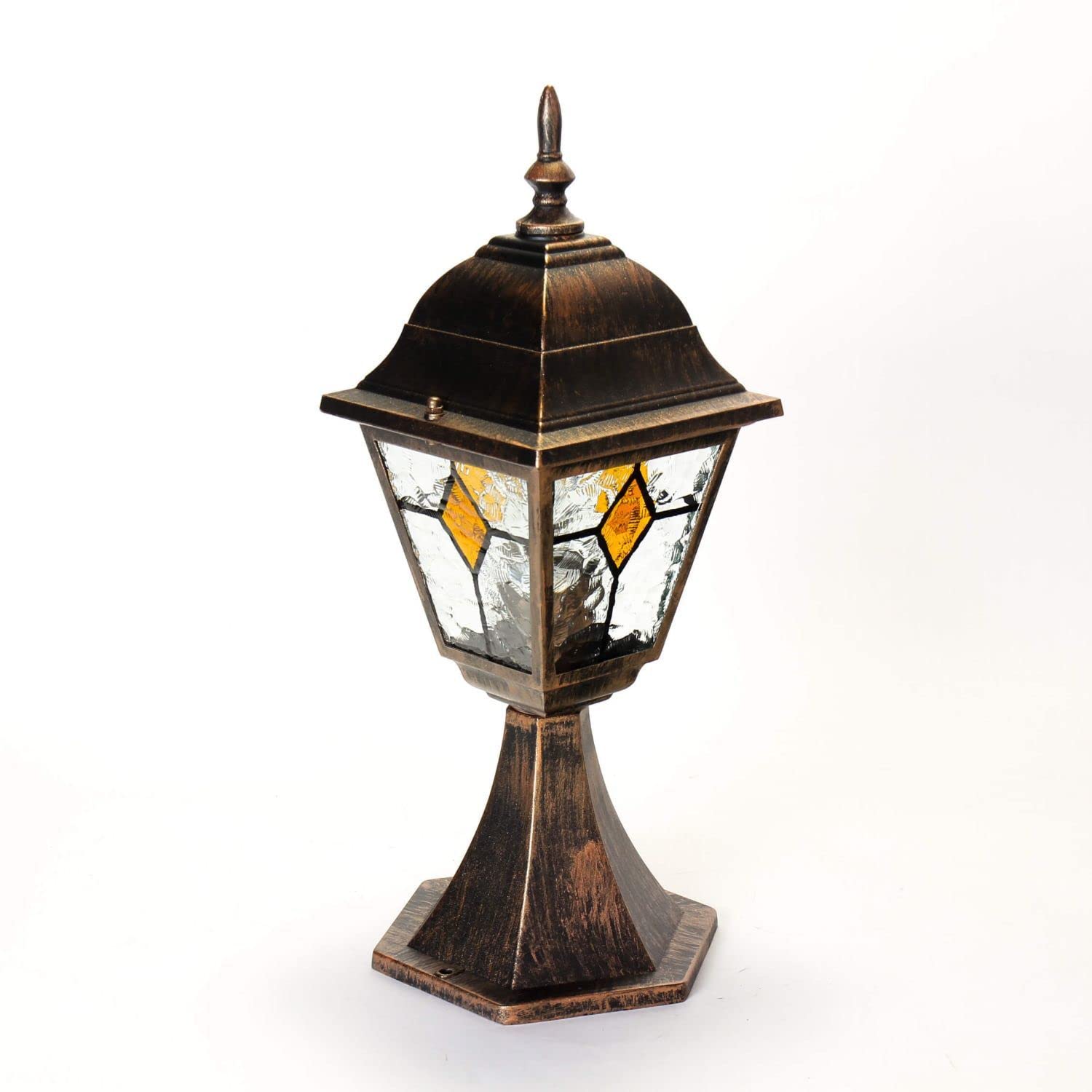 Licht-Erlebnisse Lámpara de pie de exterior sobremuro de cristal de cobre antiguo A:42cm E27 Lámpara de Pedestal Iluminación de terraza balcón jardín