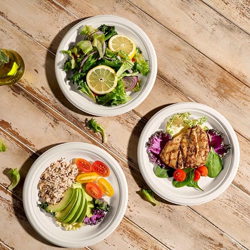 Munfix MEP6100B 100% Compostable Paper Plates Heavy Duty -100 Pack Biodegradable Disposable Plates - 6 Inch White Disposable Dessert Plates Made Of Eco-Friendly thumb #5