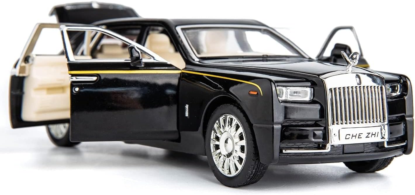 Okean Exclusive Alloy Metal Pull Back Die-cast Car 1:32 Roll Royce Phantom Diecast Metal Pullback Toy car with Openable Doors & Light, Music Boys Gifts Toys for Kids【 Black 】