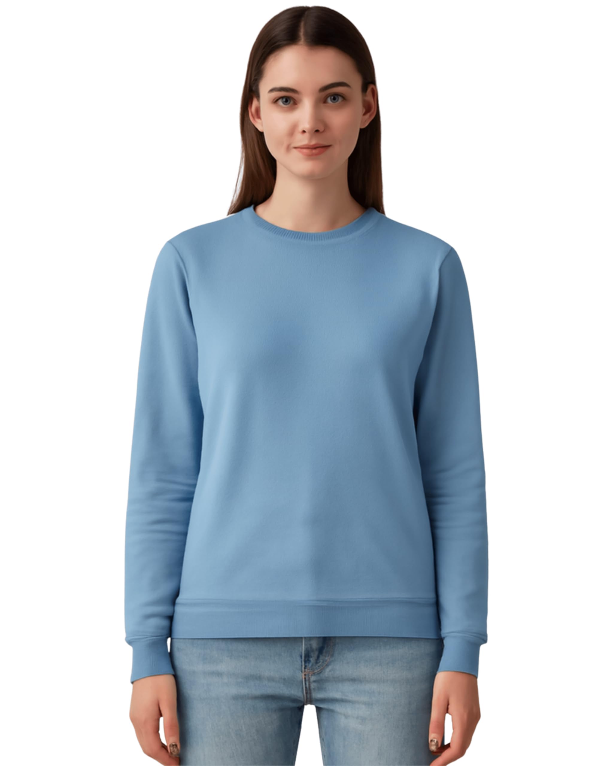 ug fashion Women's Crew Neck Sweatshirt, Long Sleeve, Ribbed Cuffs and Hem (in, Alpha, S, Regular, Sky)-picture-24