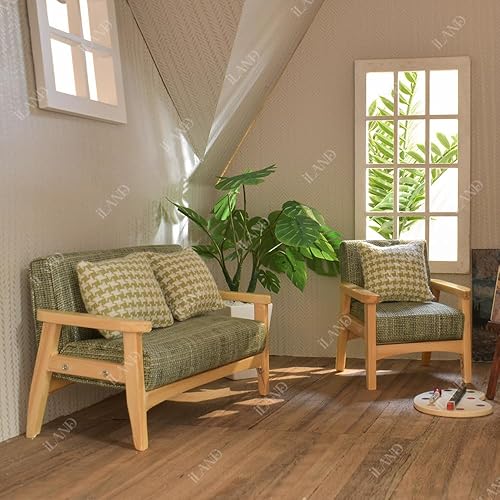 Miniatura 2 de iland Juego de sofá de casa de muñecas y sofá en miniatura con mini cojines de pata de gallo, muebles de casa de muñecas en escala 112 para sala de