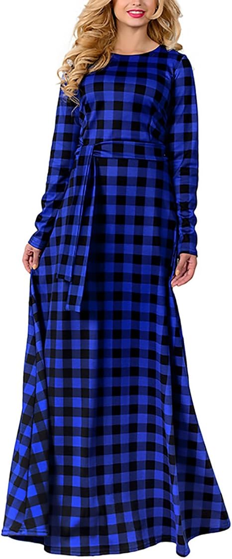Vestiti Donna Eleganti Lungo Taglie Forti Vestito A Quadri con Cintura  Manica Lunga Girocollo Larghi Ragazza Abiti Casual Abito Classico : Amazon.it:  Abbigliamento