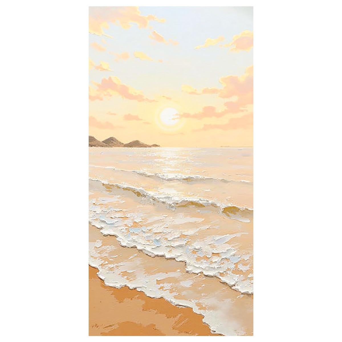 LCDIUDIU Oil Paintings On Canvas Hand Painted Large Unframed Orange Beach Sunset Wall Art Abstract Textured Coastal Ocean Landscape Wall Decor Artwork for Office Home Living Room 150X300Cm(60X120Inc