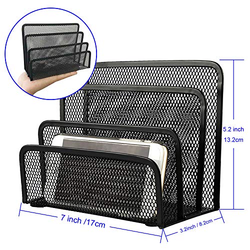 Desk Mail Organizer, Anumit File Holder Letter Sorter with 3 Vertical Upright Metal Mesh Compartments Document, Filing, Folders, Mail, Paper Organizer for Home or Office Desktop (1PCS)
