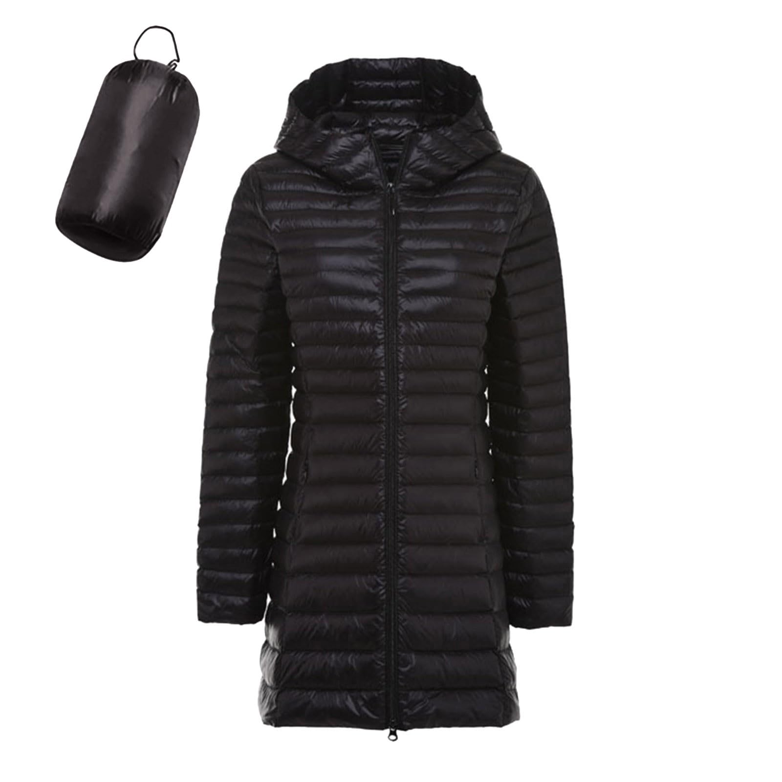 Donsjack voor dames, lang, opvouwbaar, waterdicht, voor dames, winter, licht, zacht, met capuchon, gewatteerd, warm, wandeldonsjacks, anorak, parka, donsjack, tussenseizoen, jassen en jassen, #02-kaki