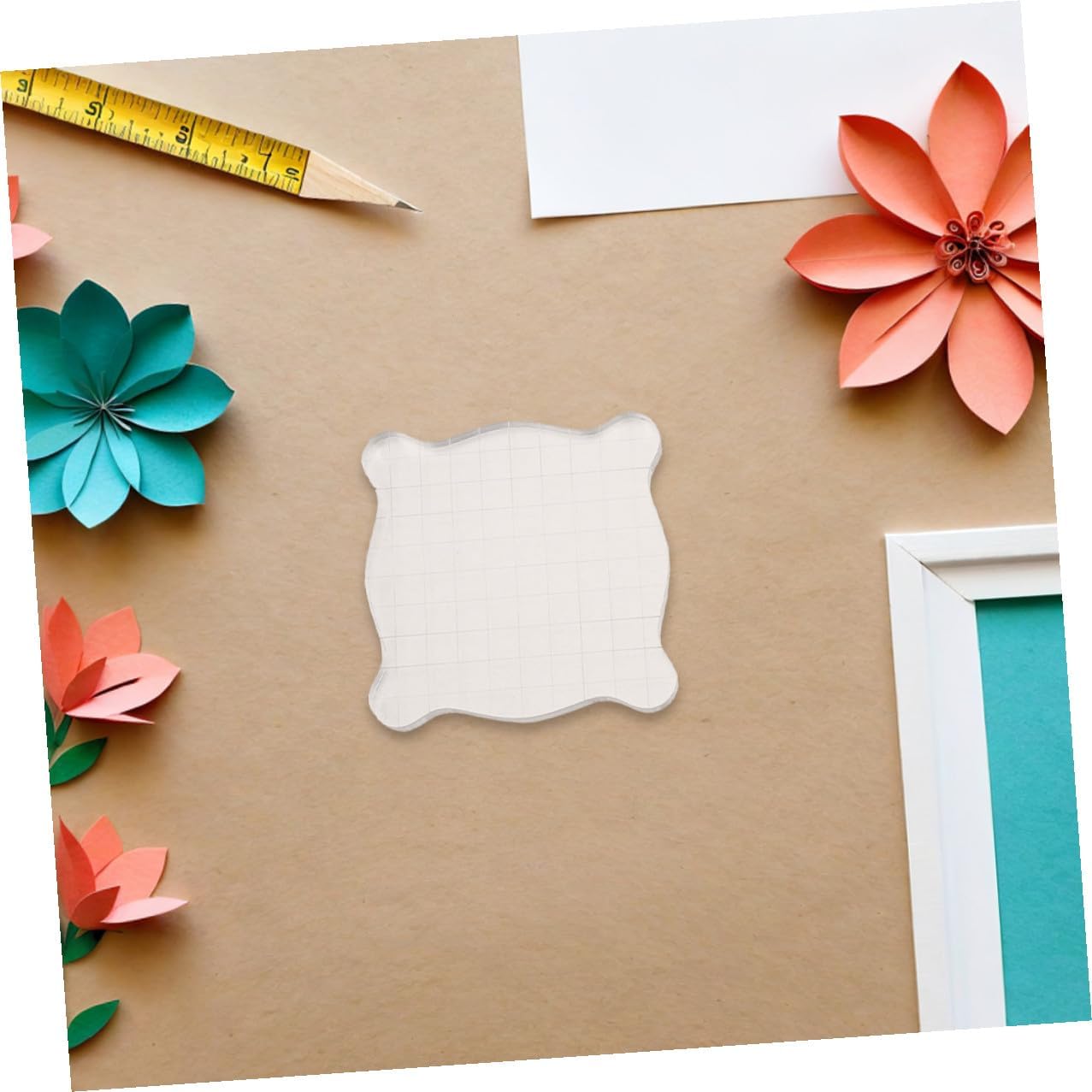 4pcs Acrylic Stamp Blocks with Grid and Wavy Lines 7.5x7.5cm for Scrapbooking and Creative Card Making Craft Supplies