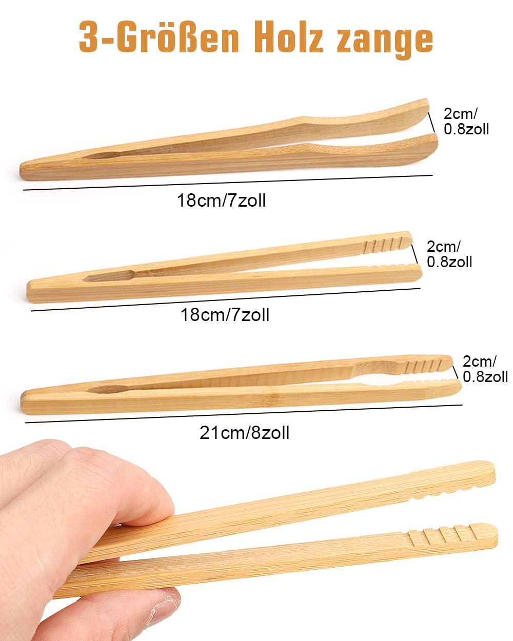 Mollette Da Cucina In Bambù – Pinze Atossiche 17,9 Cm Per Toast, Sushi, Insalate, Barbecue