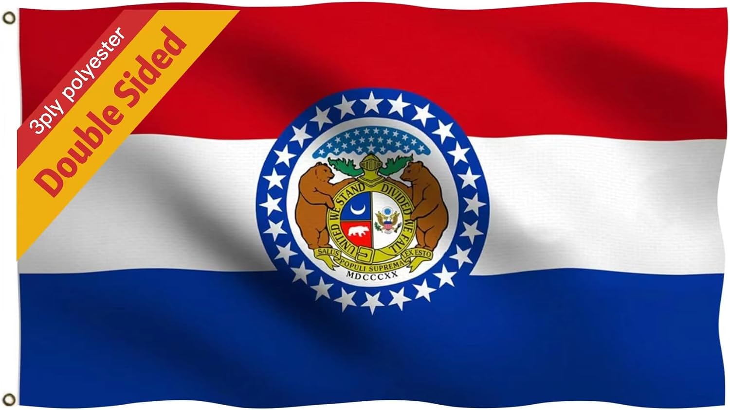 Large Double Sided Missouri Flag 4x6FT 3ply, Missouri State Flag,Outdoor Polyester Flags, Double Stitched MS State Flags with Brass Grommets and Stronger Header. (3ply 4X6)