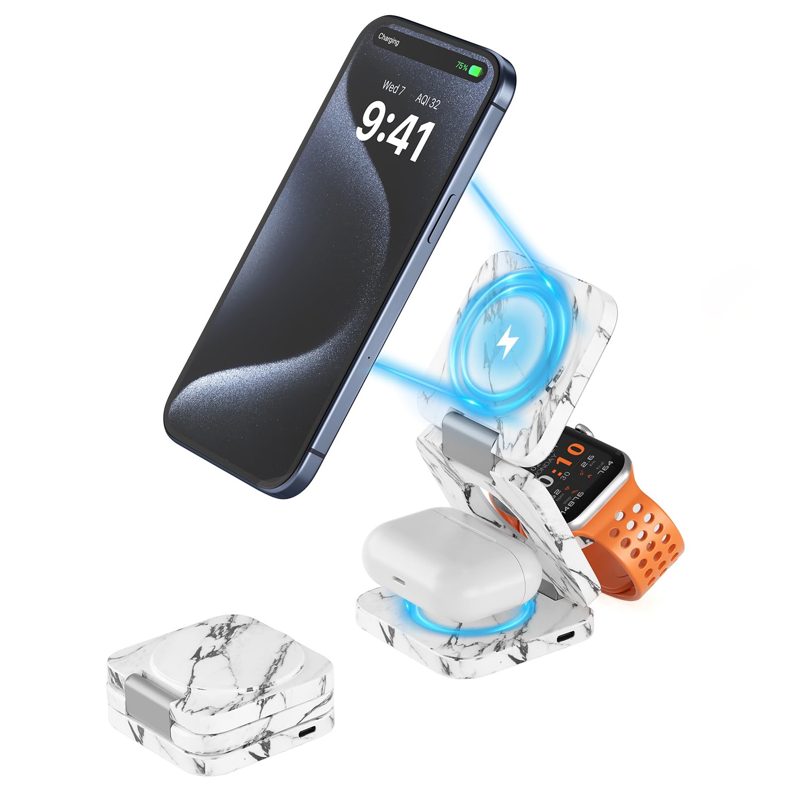 美顔器 ホワイト/ブラック 充電スタンド付き Amazon.co.jp: KU XIU X55 ワイヤレス充電器 3in1 マグネット 大理石調