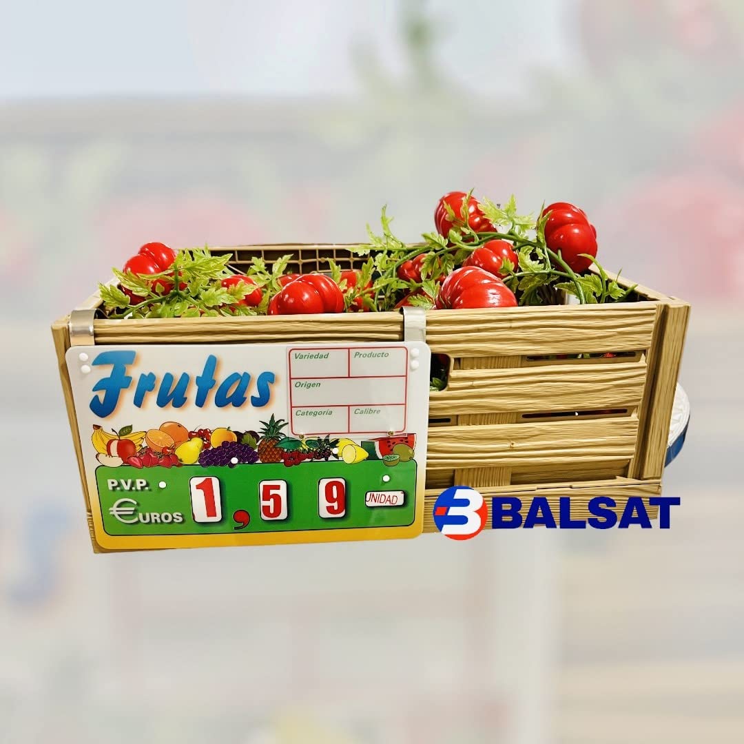 BALSAT Portaprecio fruteria, Portaprecio Frutas, Cartel para frutas, portaprecios de fruteria, pizarra precios Mod. FyV 12 ud. (Paleta)