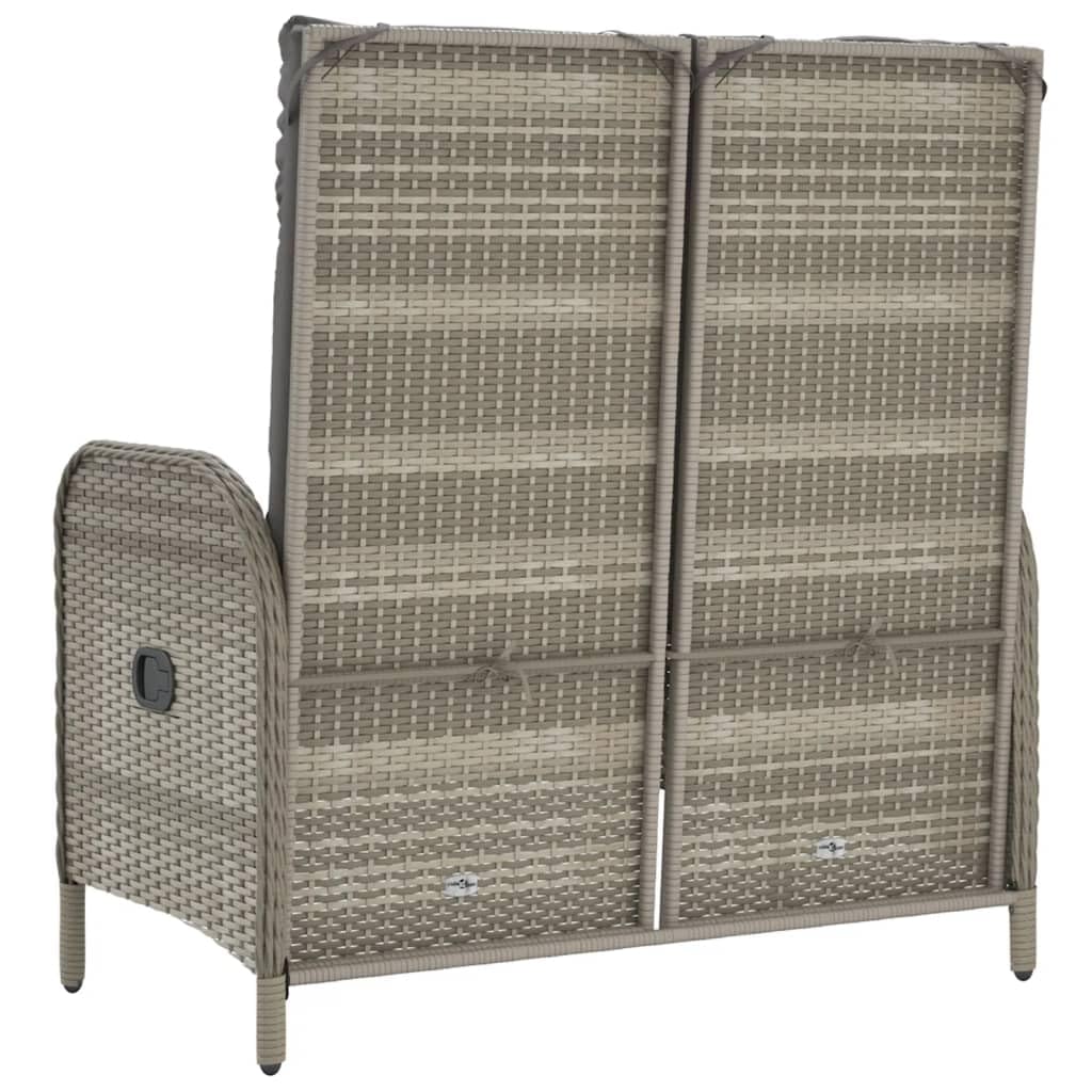 vidaXL Gartenbank, Sitzbank mit Liegefunktion Kissen, Parkbank Verstellbare Rückenlehne Stahlrahmen, Gartenmöbel Bank, 107cm Poly Rattan Grau