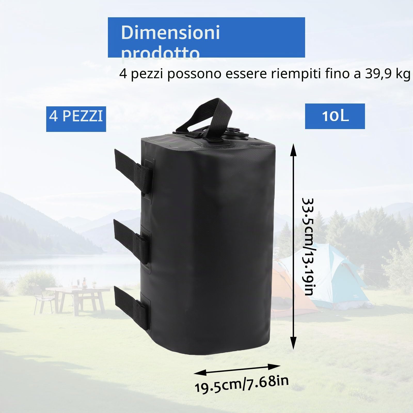 4 Pezzi Borse da Pesi per Piedi Ombrellone Gazebo, 10 L Pesi per Gazebo, Riempibili con Acqua, Zavorre ad Acqua per Gazebo Adatto per Tende Padiglioni Ombrelloni Scalette per Piscine