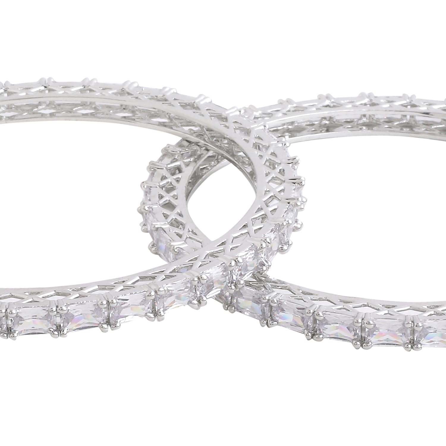 American Diamond Silver Tone Bangles for Women, Girls