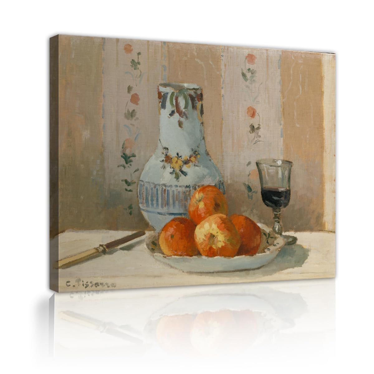 TOANGWALL Chic Still Life Pitcher Canvas Wall Art Kitchen Camille Pissarro Floral Vase Art Impressionist Painting Framed Poster for Salon Decor 70x85cm