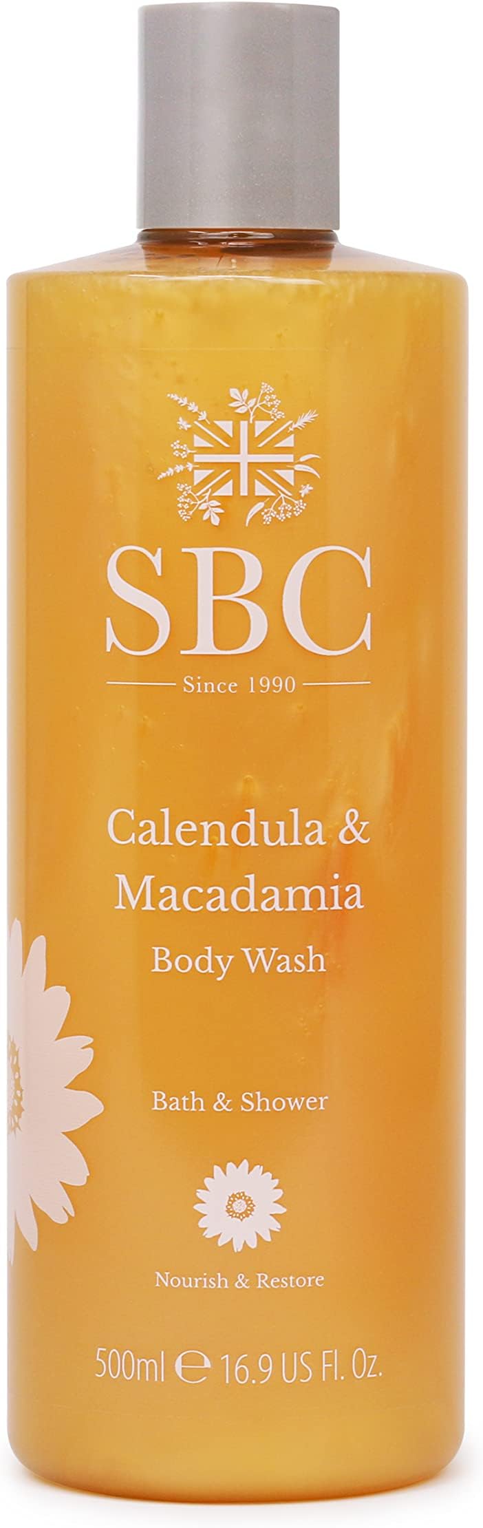 SBC Skincare Calendula & Macadamia Body Wash - 500ml | Luxurious And Soothing Shower Cream For All The Family | Vegan Friendly Body Wash | SLS and Silicone Free