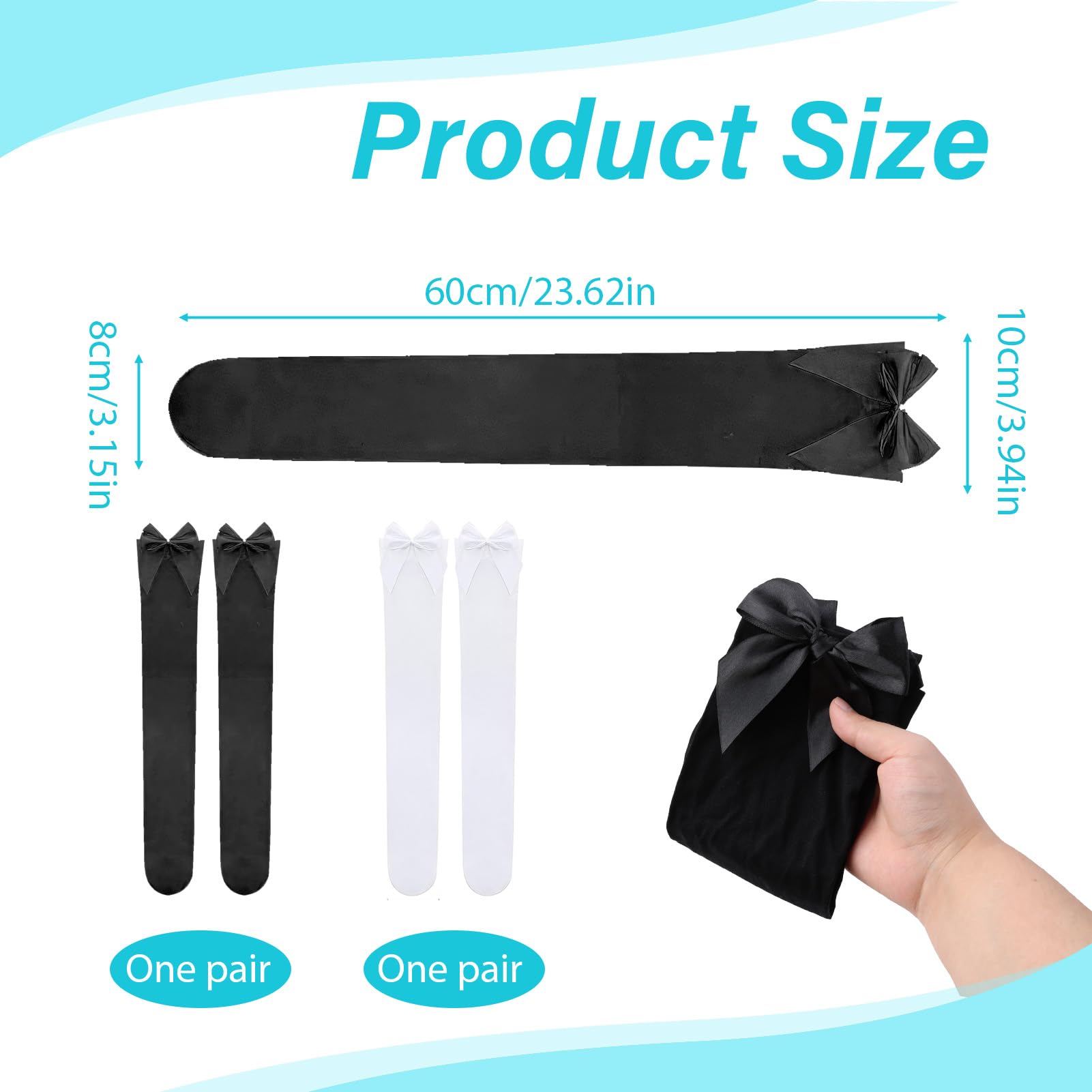 2 pares Medias Mujer,Antideslizante,Medias con Lazo,Estilo y Sofisticación,Opacas de Muslo de Mujeres Medias Largas Sobre Rodilla,Ideales para Todo Tipo de Fiestas, Ropa Familiar(Negro y Blanco)