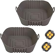 Air Fryer Silicone Pot Silicone Air Fryer Liners Reusable Air Fryer Accessories Square Air Fryer Basket Replacement of Parchment Paper Liners for Air Fryer (2 x Gray)